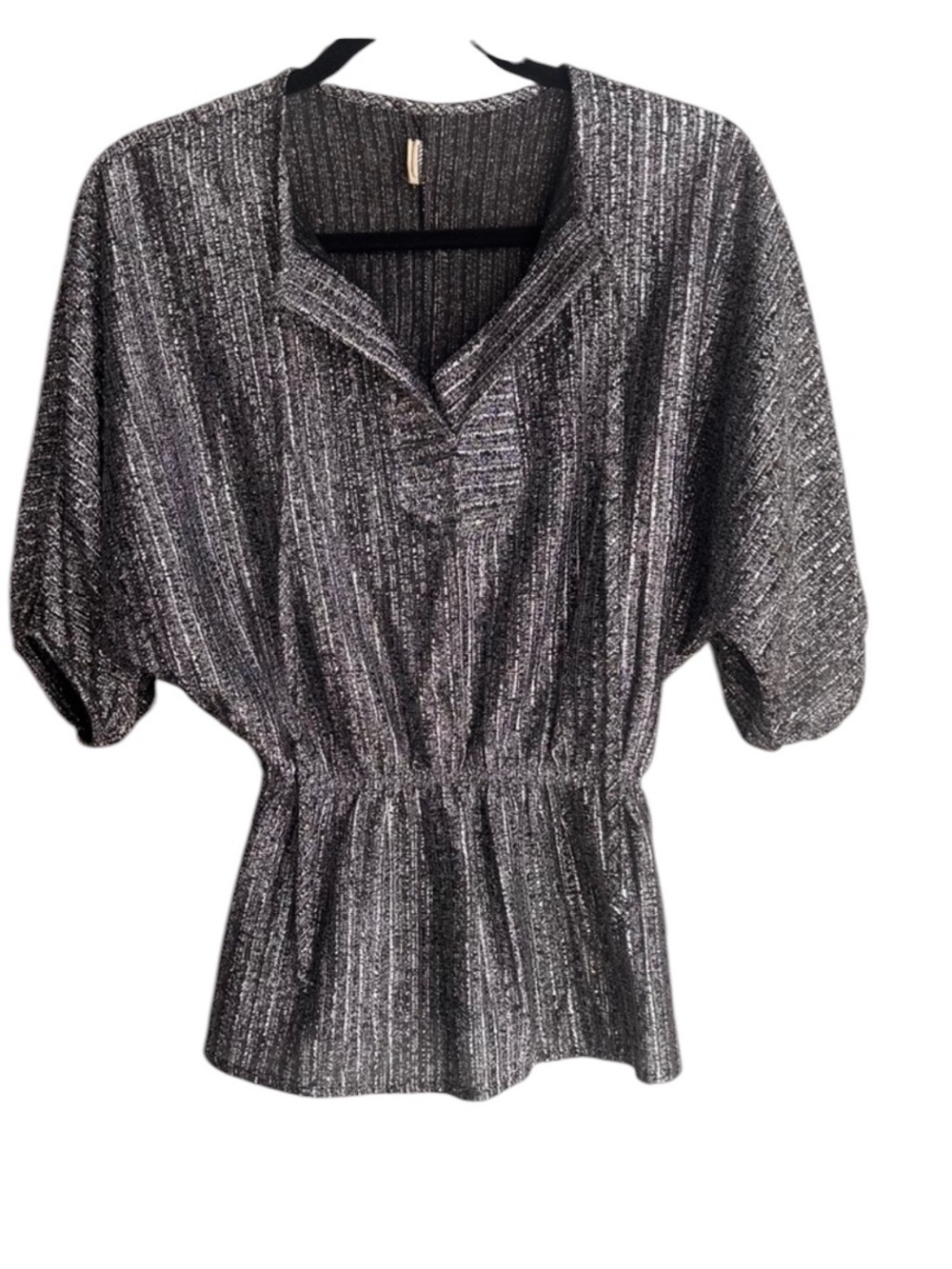 Vintage silver metallic gather waist dolman sleeve top size Small